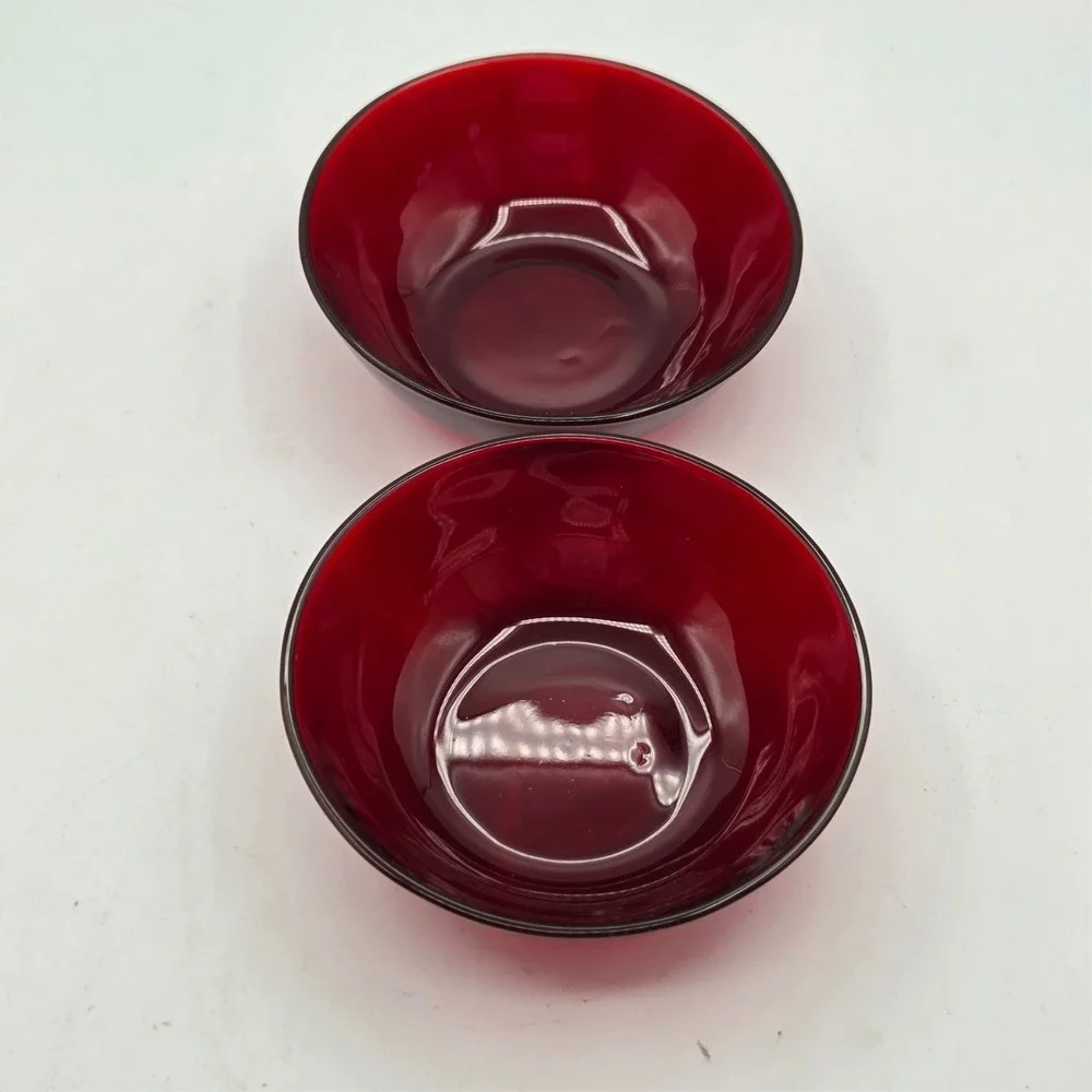 Set Of 2 ARCOROC (France) Ruby Red‎ Glass Fruit/Dessert Bowls VINTAGE